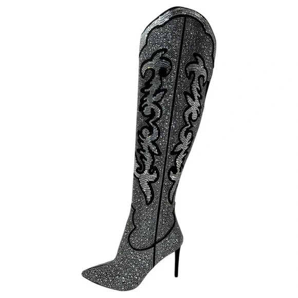 INC Iresa4 Rhinestone Crusted Western Style OTK Heeled Womens Boots Size 9M - Picture 3 of 15